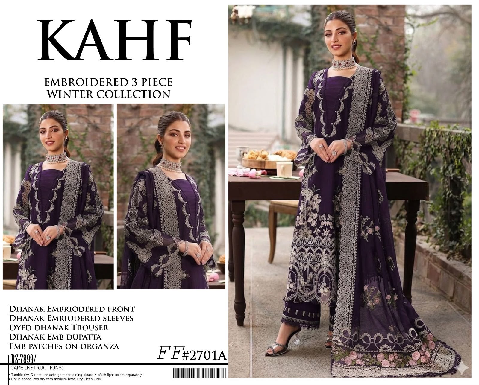 Dhanak embroidered luxury unstitched 3pc suit